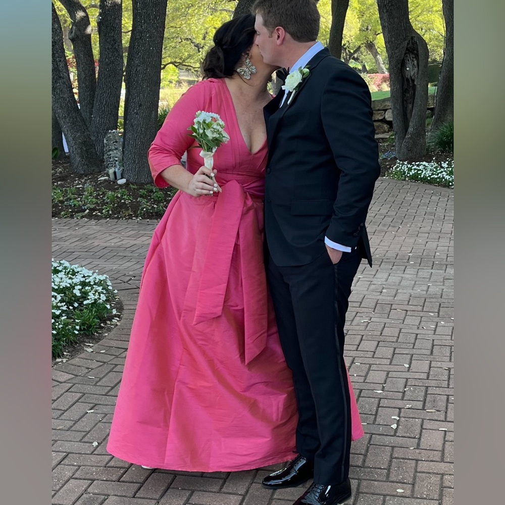 Custom made mother of bride salmon pinkish orange floor length gown sz16